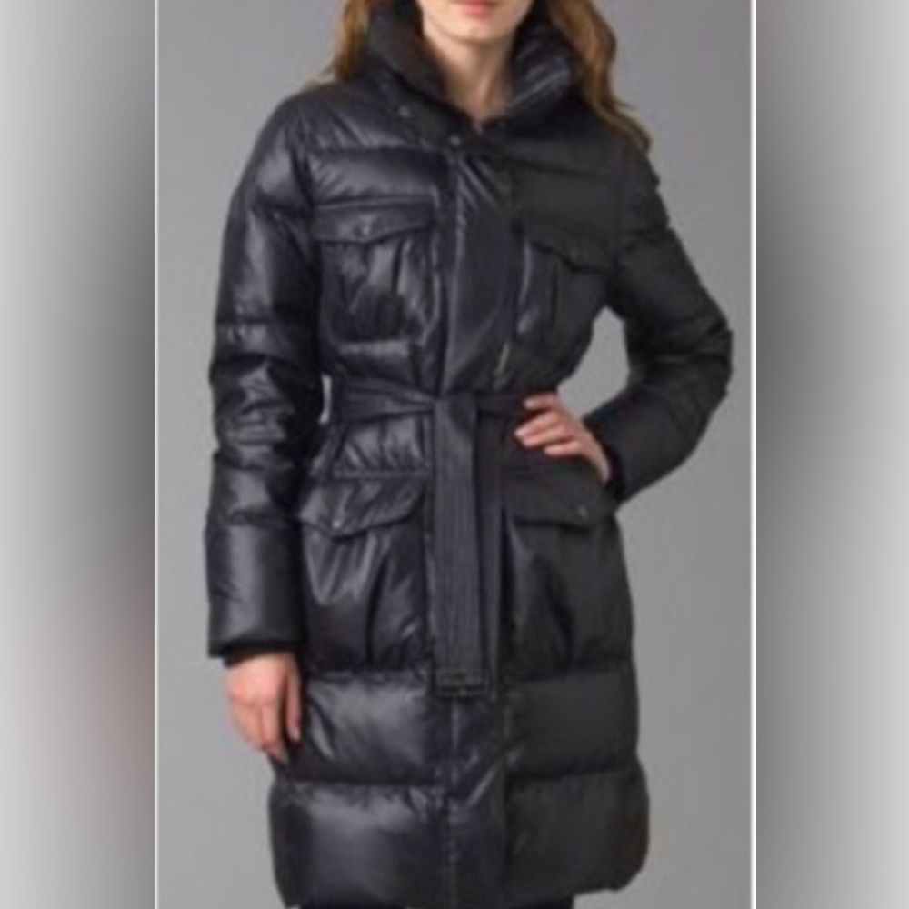 Theory Karidah Landing Black Puffer Down Belted Jacket Large